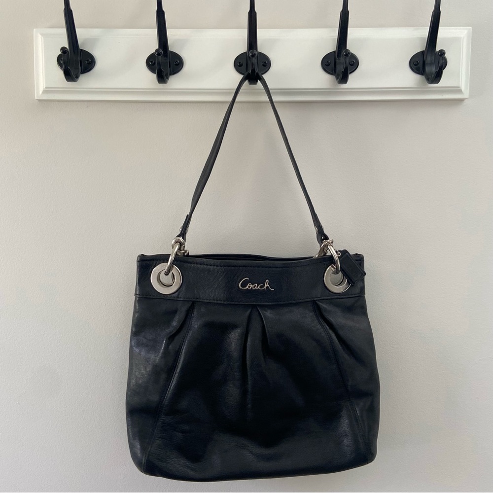Coach Black Leather Ashley Tote Crossbody Shoulder Bag